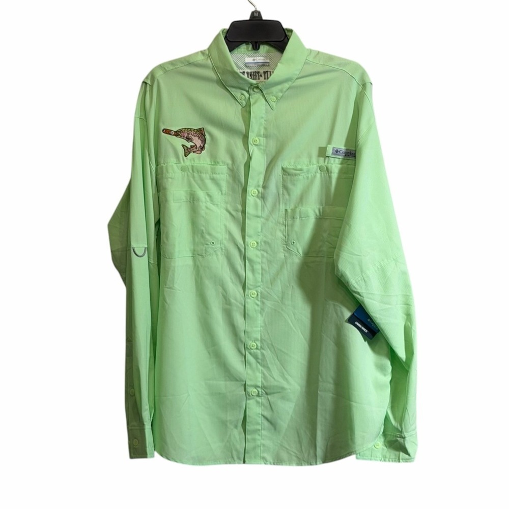 Columbia Shirt Mens Large Button Front Long Sleeve Fishing Fish Cigar NWT